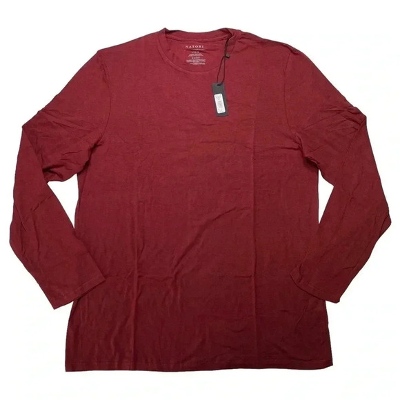 Natori Buji Red Modal Blend Crewneck Long Sleeve Mens T-Shirt Size Large - Picture 3 of 10